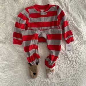 NWT unisex Carter’s 18mo fleece Christmas footie pajama